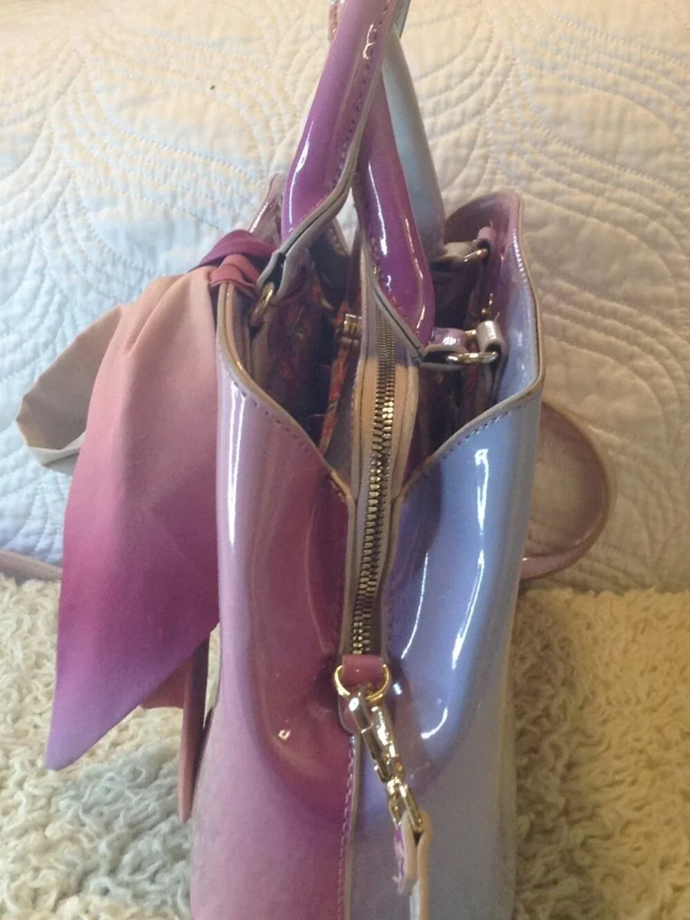VTG 90's Betsey Johnson Gigi 3 Ombre Patent Satchel Y2K Unique Chic Retro Classy